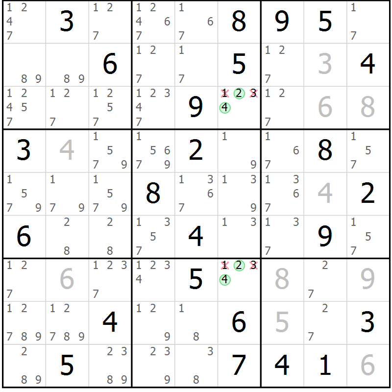 Position des candidats pour la solution de la Gr 45 page 48 du magazine de sudoku Sudoku Suprême n° 037