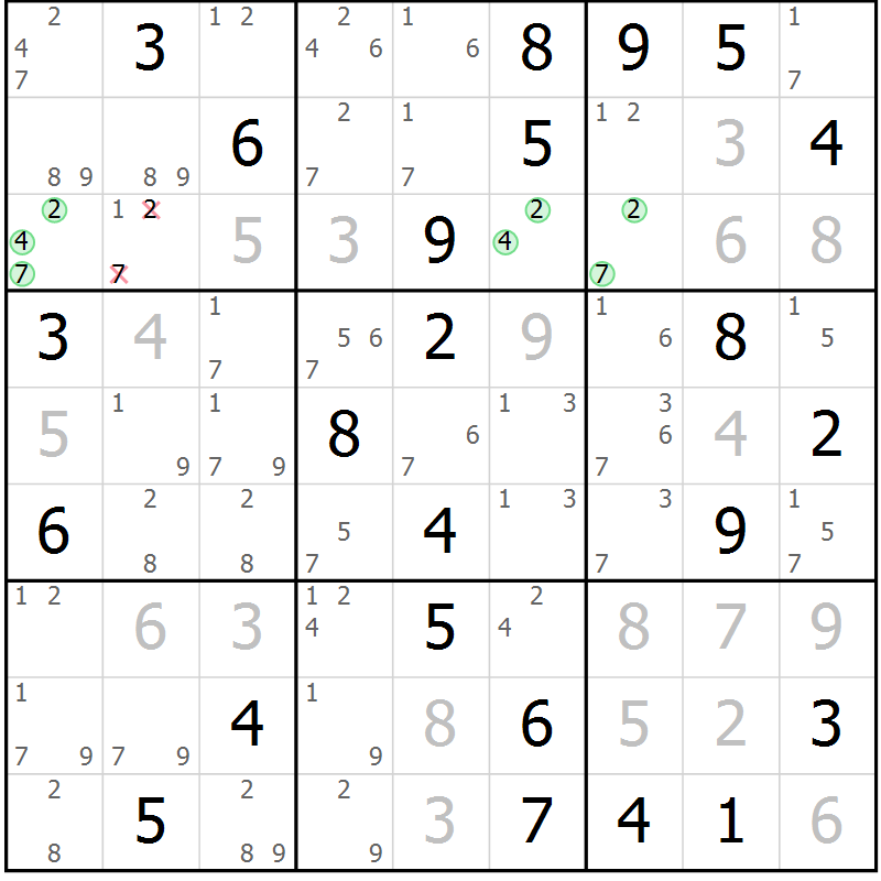 Position des candidats pour la solution de la Gr 45 page 48 du magazine de sudoku Sudoku Suprême n° 037