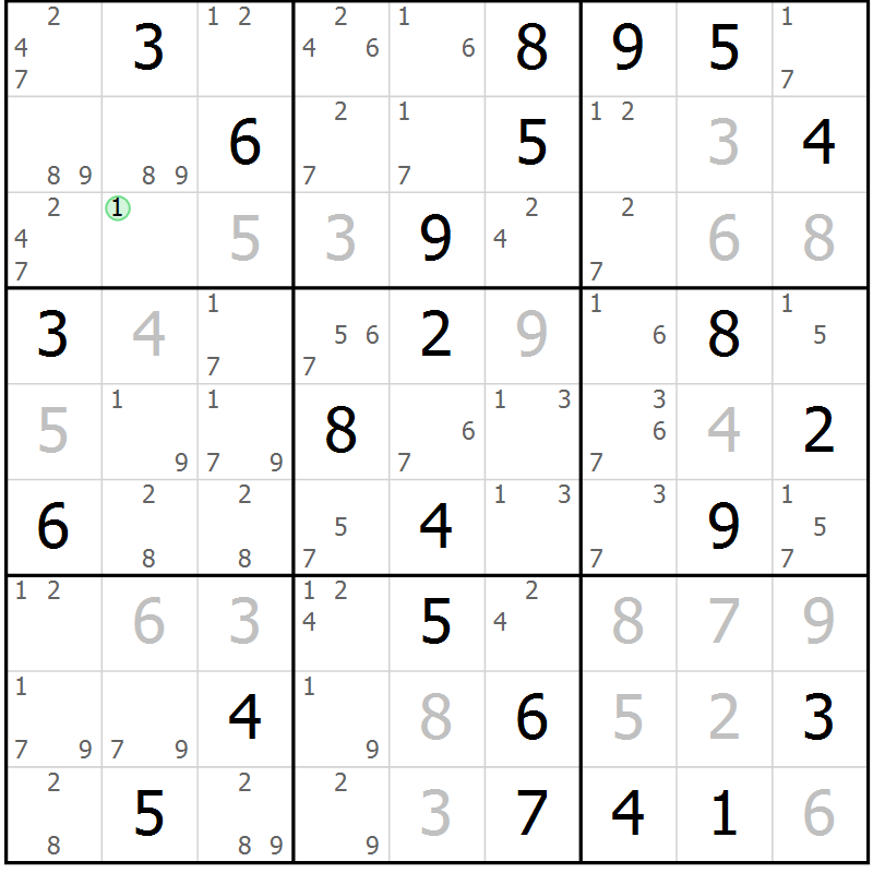 Position des candidats pour la solution de la Gr 45 page 48 du magazine de sudoku Sudoku Suprême n° 037