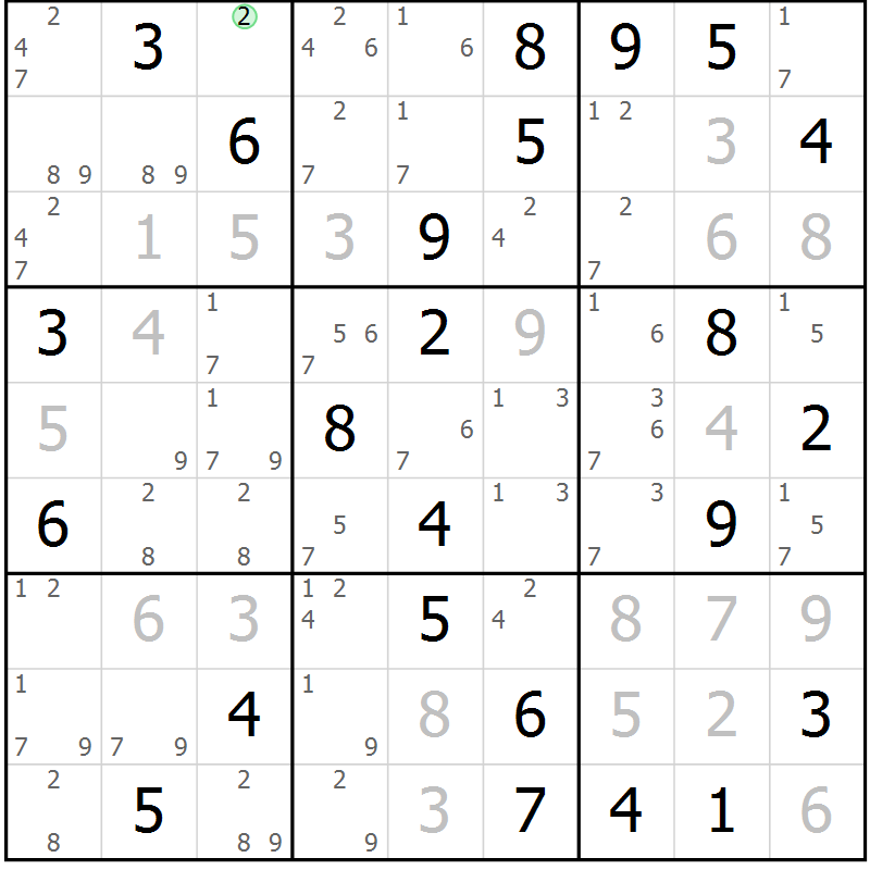 Position des candidats pour la solution de la Gr 45 page 48 du magazine de sudoku Sudoku Suprême n° 037