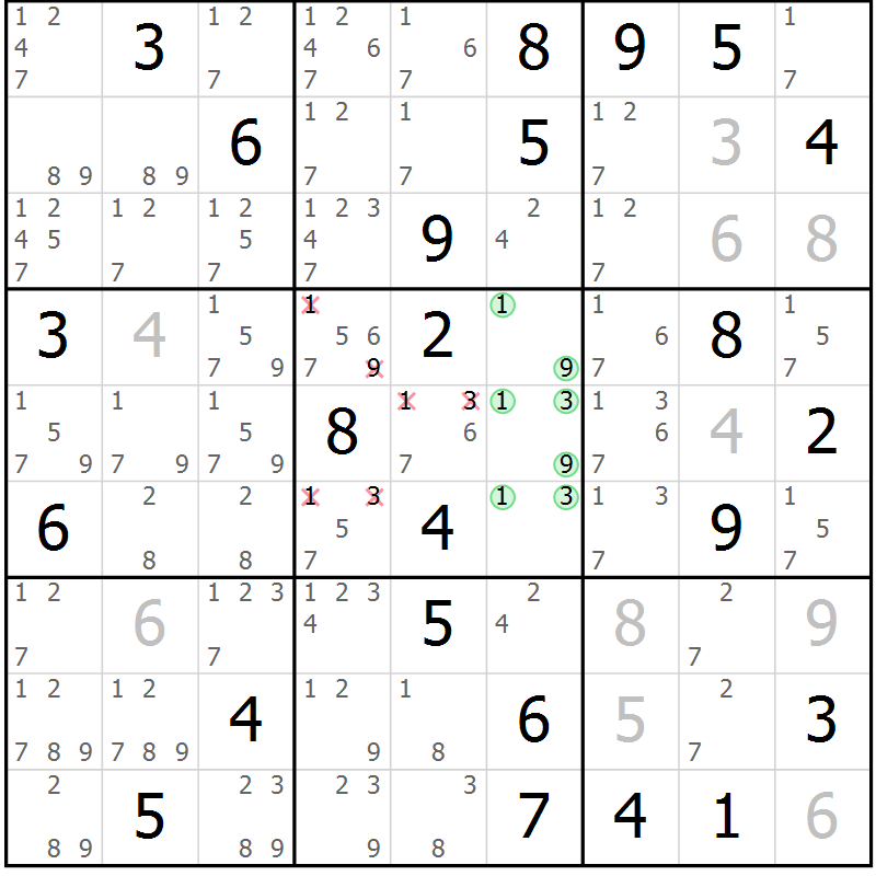 Position des candidats pour la solution de la Gr 45 page 48 du magazine de sudoku Sudoku Suprême n° 037