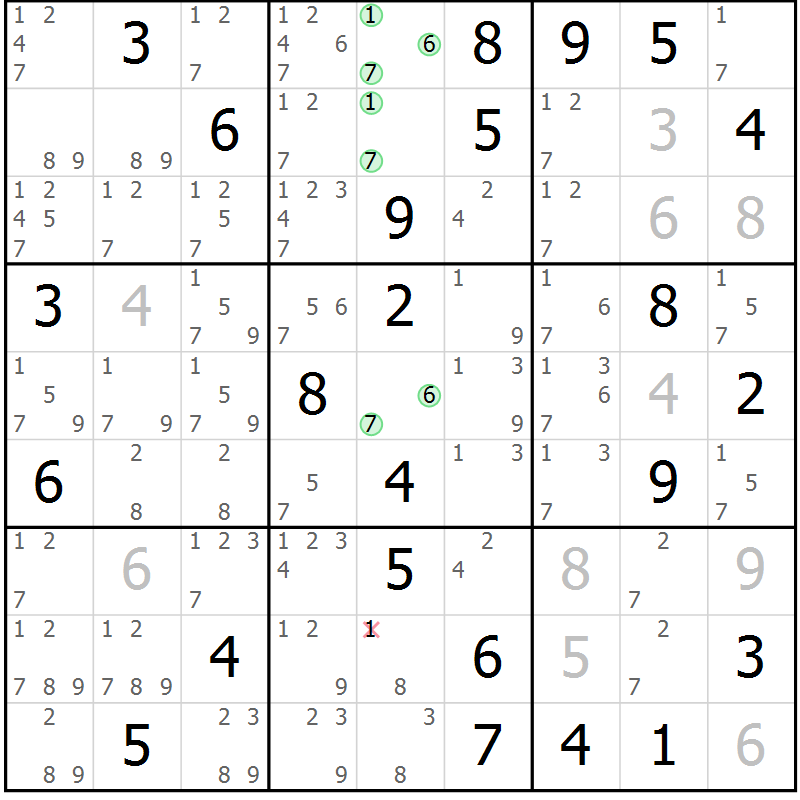 Position des candidats pour la solution de la Gr 45 page 48 du magazine de sudoku Sudoku Suprême n° 037