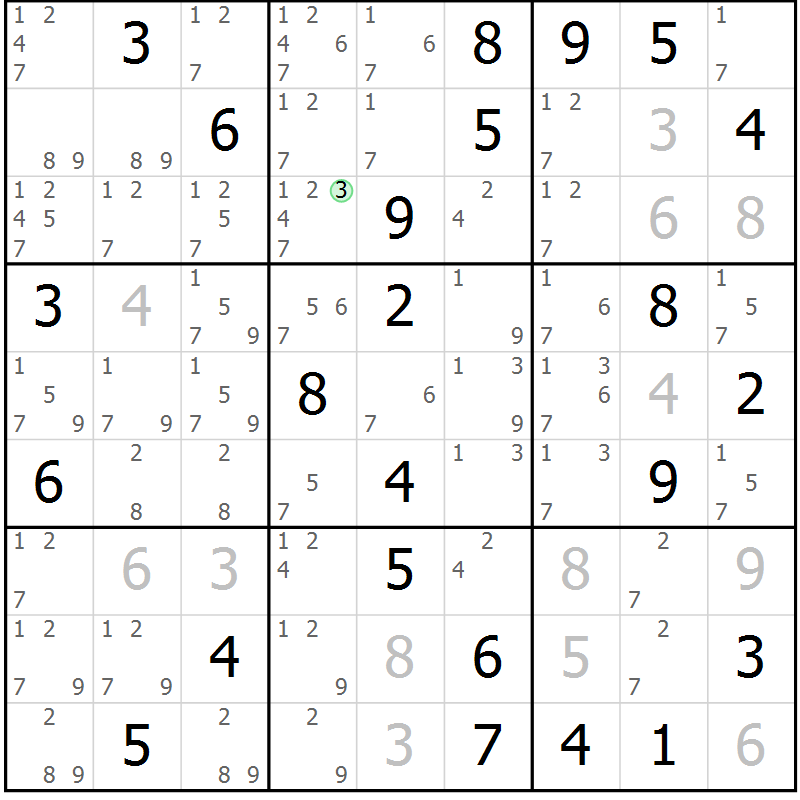 Position des candidats pour la solution de la Gr 45 page 48 du magazine de sudoku Sudoku Suprême n° 037
