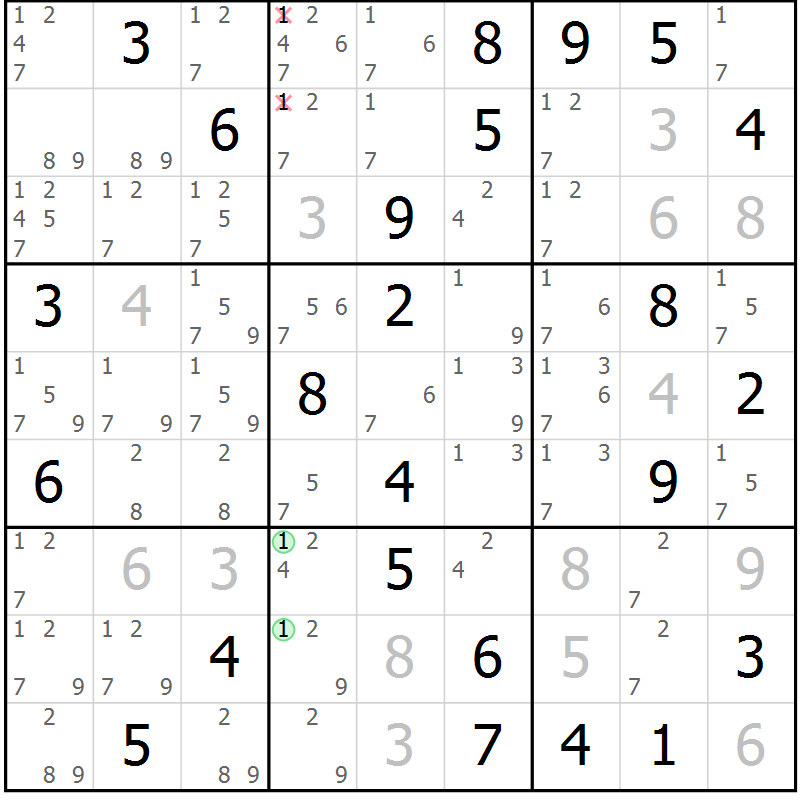 Position des candidats pour la solution de la Gr 45 page 48 du magazine de sudoku Sudoku Suprême n° 037