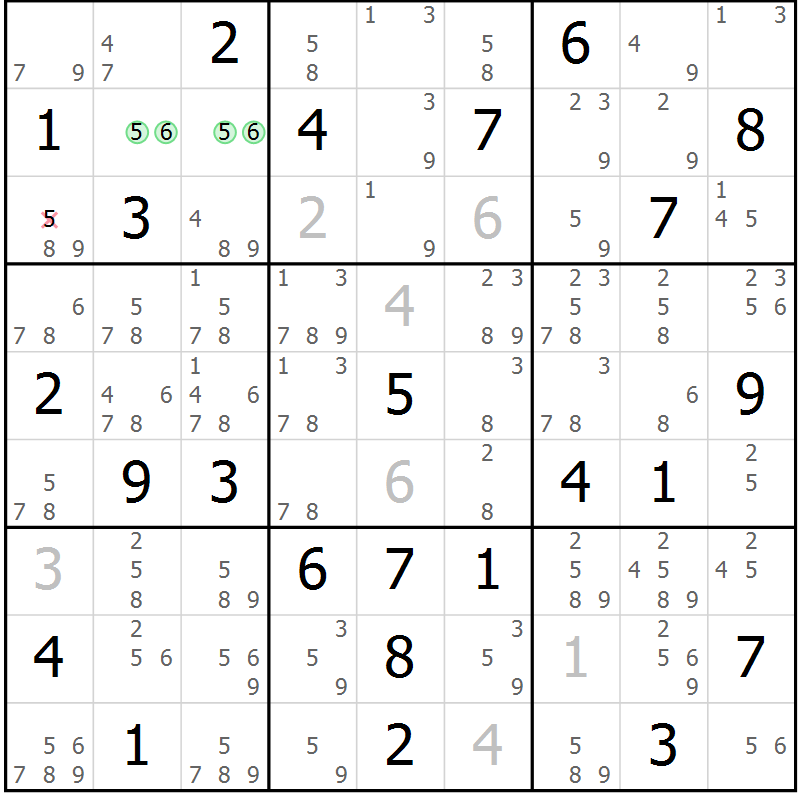 Position des candidats pour la solution de la Gr 46 page 49 du magazine de sudoku Sudoku Suprême n° 037