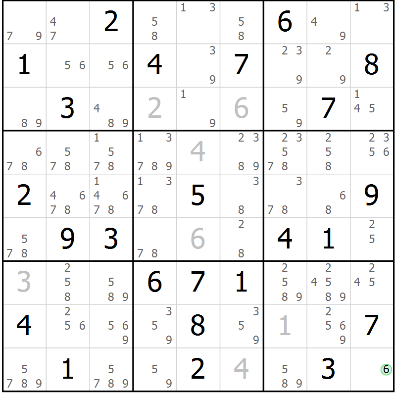 Position des candidats pour la solution de la Gr 46 page 49 du magazine de sudoku Sudoku Suprême n° 037