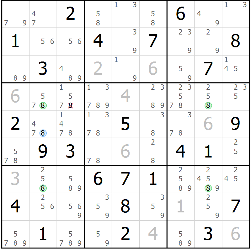 Position des candidats pour la solution de la Gr 46 page 49 du magazine de sudoku Sudoku Suprême n° 037