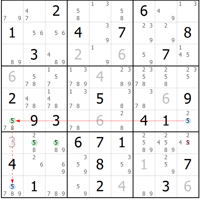 Position des candidats pour la solution de la Gr 46 page 49 du magazine de sudoku Sudoku Suprême n° 037
