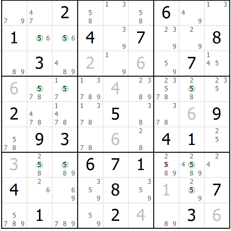 Position des candidats pour la solution de la Gr 46 page 49 du magazine de sudoku Sudoku Suprême n° 037