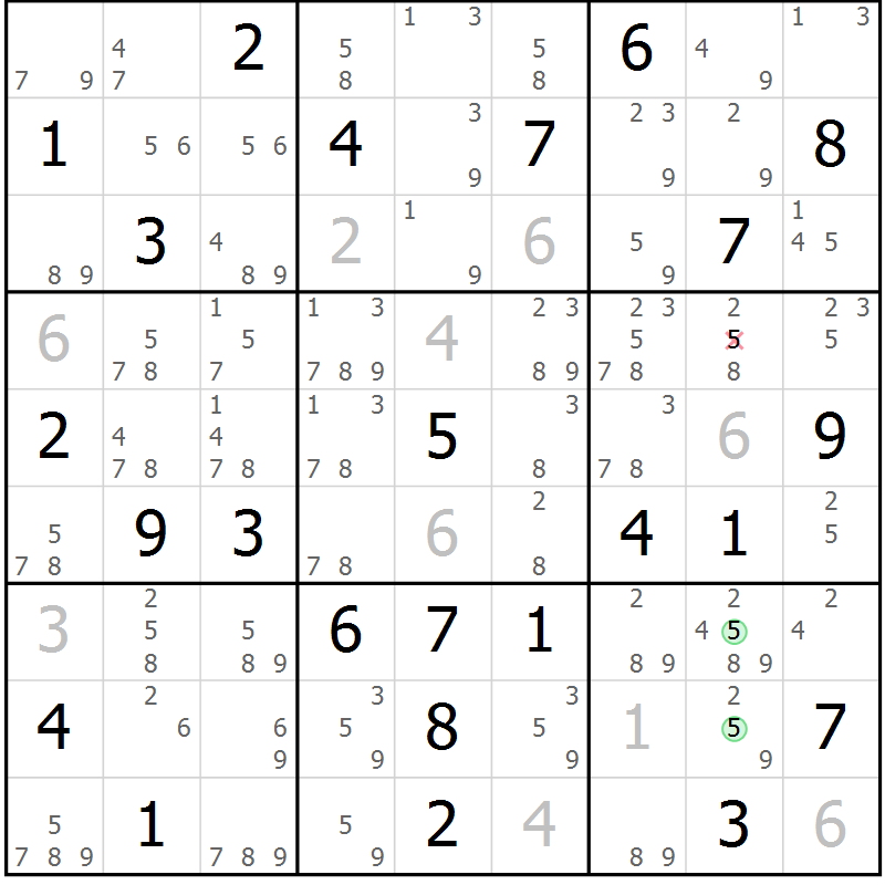Position des candidats pour la solution de la Gr 46 page 49 du magazine de sudoku Sudoku Suprême n° 037