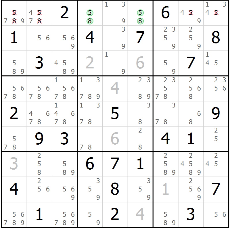 Position des candidats pour la solution de la Gr 46 page 49 du magazine de sudoku Sudoku Suprême n° 037