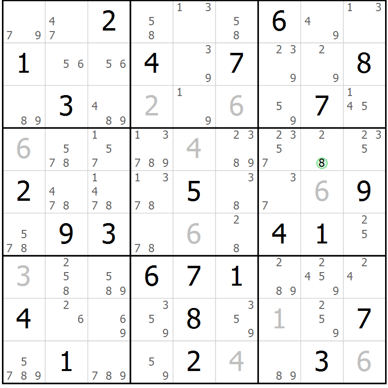 Position des candidats pour la solution de la Gr 46 page 49 du magazine de sudoku Sudoku Suprême n° 037