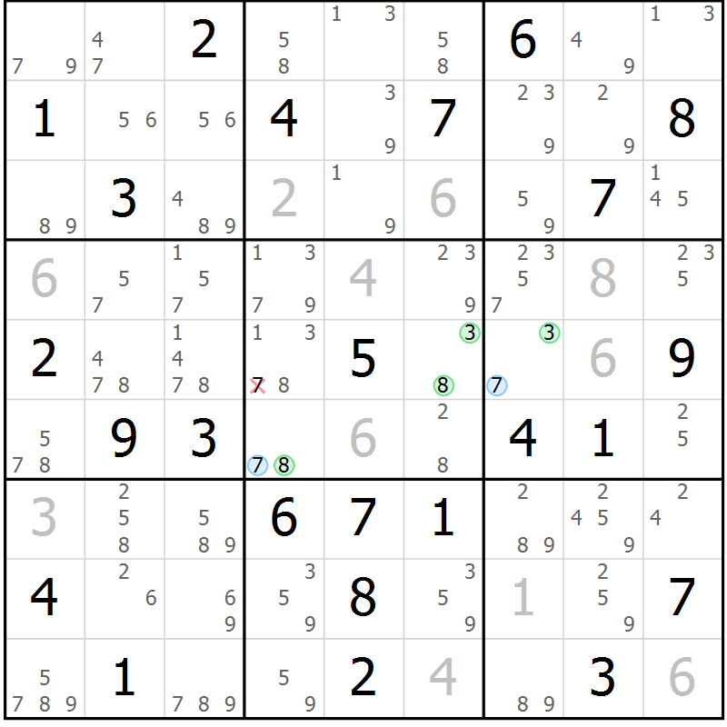 Position des candidats pour la solution de la Gr 46 page 49 du magazine de sudoku Sudoku Suprême n° 037