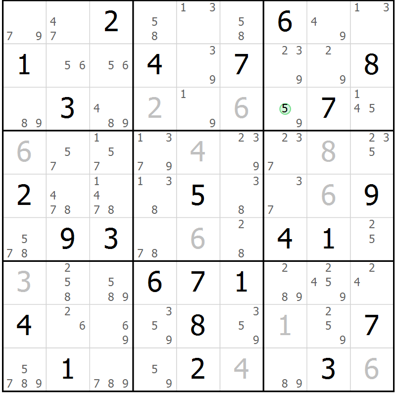Position des candidats pour la solution de la Gr 46 page 49 du magazine de sudoku Sudoku Suprême n° 037