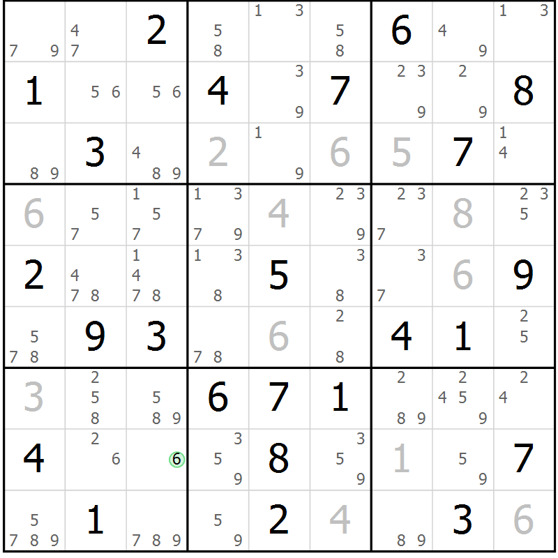 Position des candidats pour la solution de la Gr 46 page 49 du magazine de sudoku Sudoku Suprême n° 037