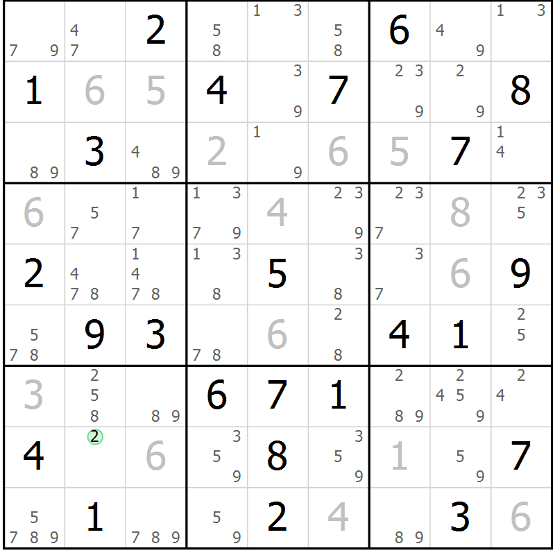 Position des candidats pour la solution de la Gr 46 page 49 du magazine de sudoku Sudoku Suprême n° 037