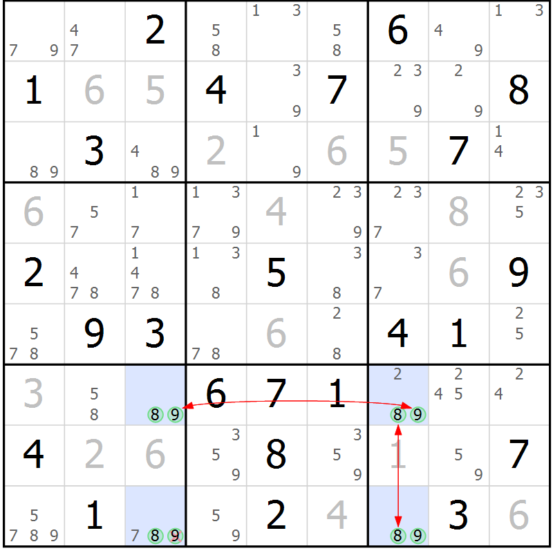 Position des candidats pour la solution de la Gr 46 page 49 du magazine de sudoku Sudoku Suprême n° 037