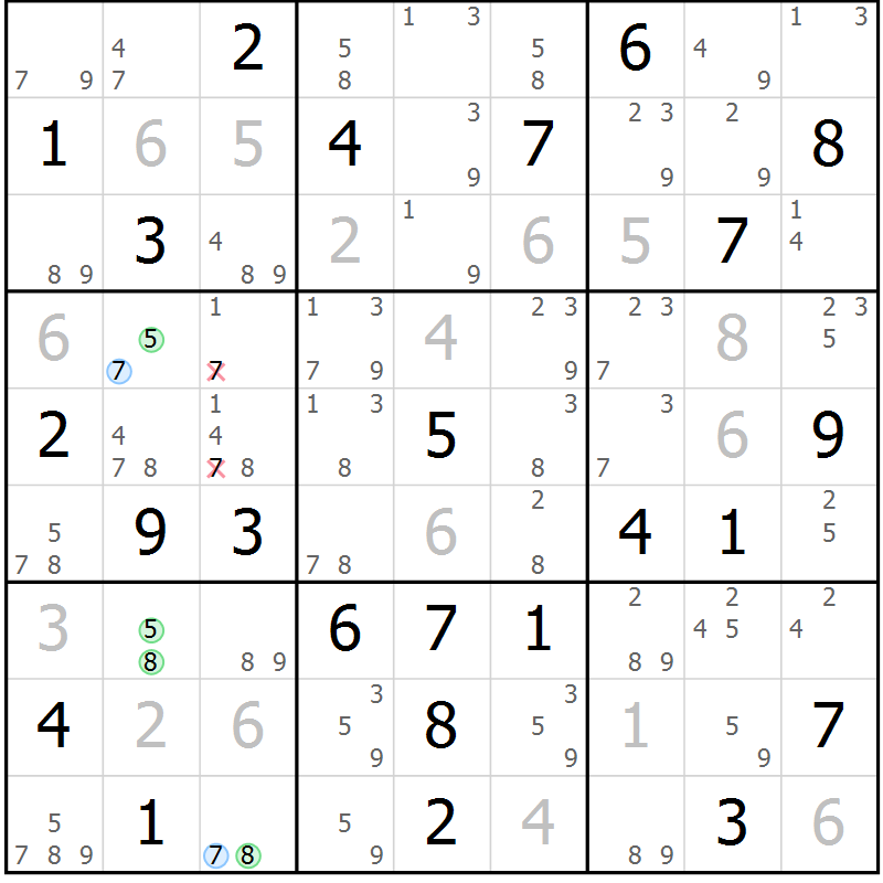 Position des candidats pour la solution de la Gr 46 page 49 du magazine de sudoku Sudoku Suprême n° 037