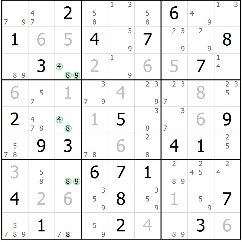 Position des candidats pour la solution de la Gr 46 page 49 du magazine de sudoku Sudoku Suprême n° 037