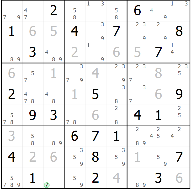 Position des candidats pour la solution de la Gr 46 page 49 du magazine de sudoku Sudoku Suprême n° 037