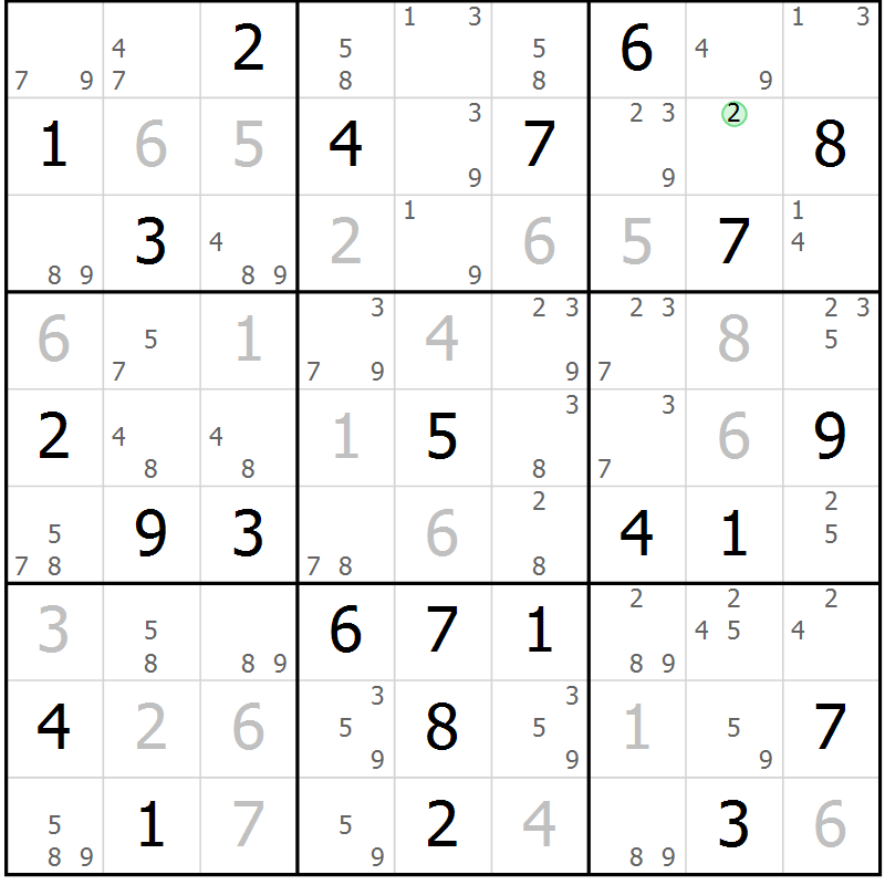 Position des candidats pour la solution de la Gr 46 page 49 du magazine de sudoku Sudoku Suprême n° 037