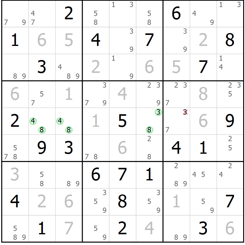 Position des candidats pour la solution de la Gr 46 page 49 du magazine de sudoku Sudoku Suprême n° 037