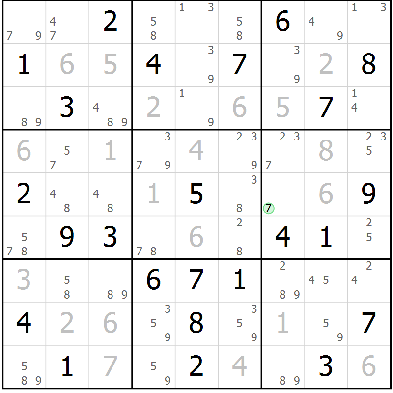 Position des candidats pour la solution de la Gr 46 page 49 du magazine de sudoku Sudoku Suprême n° 037