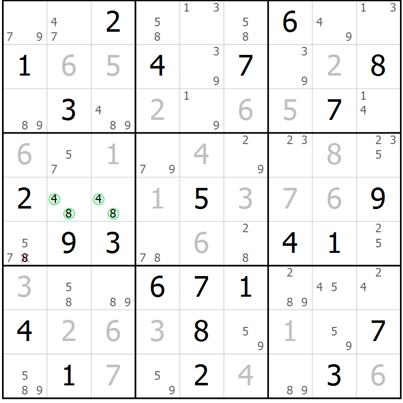 Position des candidats pour la solution de la Gr 46 page 49 du magazine de sudoku Sudoku Suprême n° 037