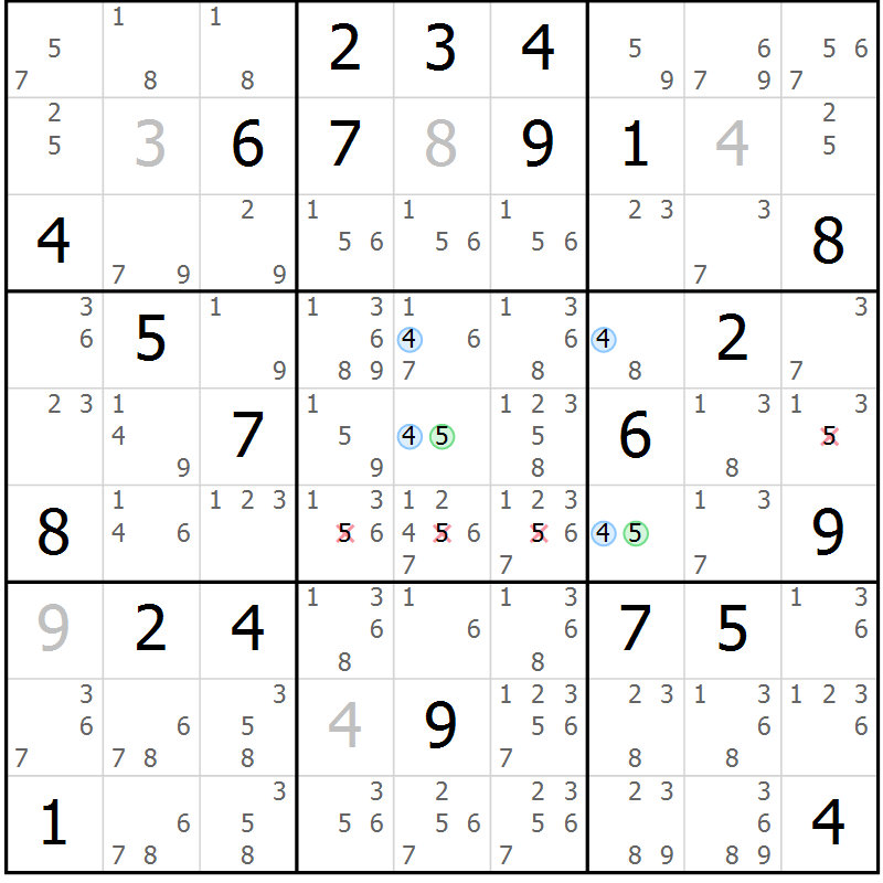 Position des candidats pour la solution de la Gr 47 page 50 du magazine de sudoku Sudoku Suprême n° 037