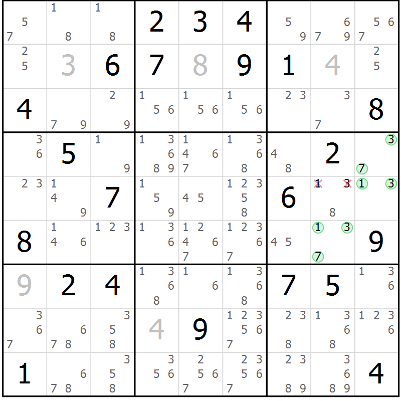 Position des candidats pour la solution de la Gr 47 page 50 du magazine de sudoku Sudoku Suprême n° 037