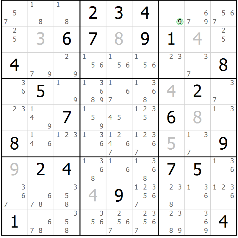 Position des candidats pour la solution de la Gr 47 page 50 du magazine de sudoku Sudoku Suprême n° 037