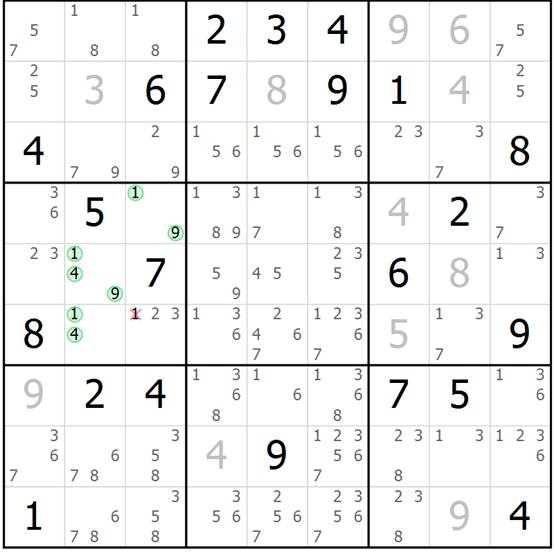 Position des candidats pour la solution de la Gr 47 page 50 du magazine de sudoku Sudoku Suprême n° 037