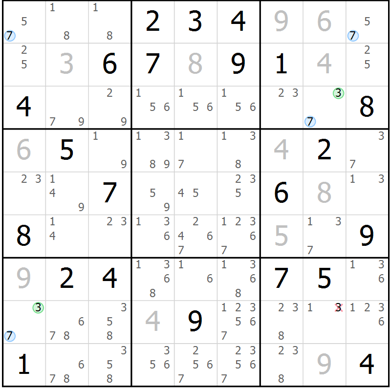 Position des candidats pour la solution de la Gr 47 page 50 du magazine de sudoku Sudoku Suprême n° 037