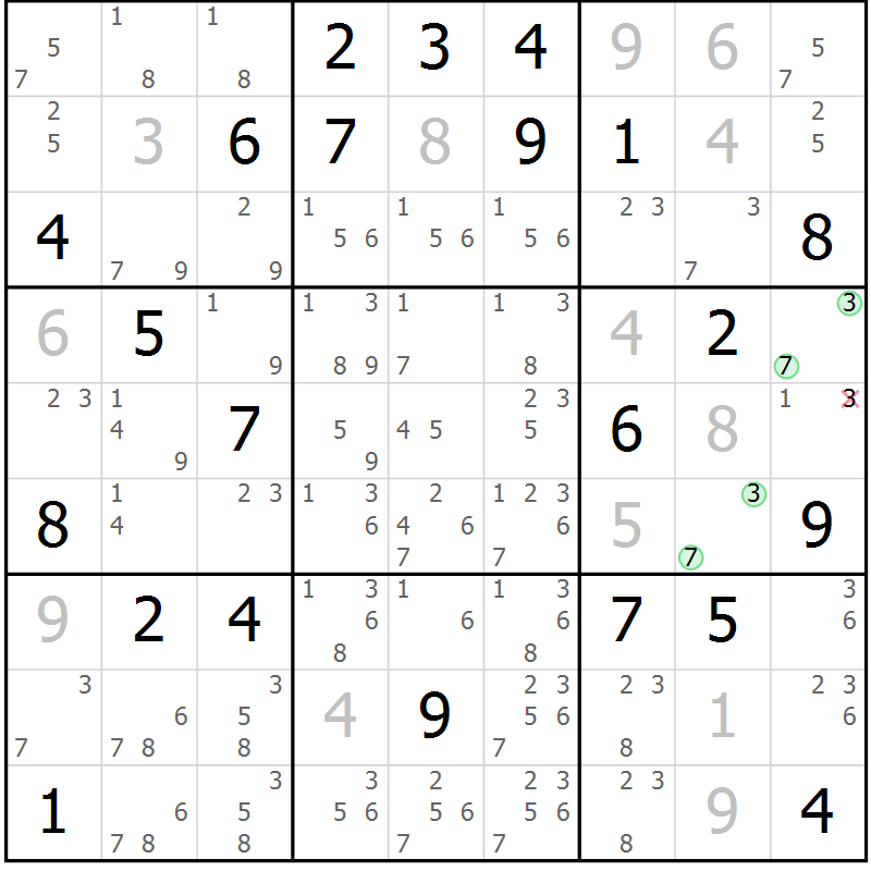 Position des candidats pour la solution de la Gr 47 page 50 du magazine de sudoku Sudoku Suprême n° 037