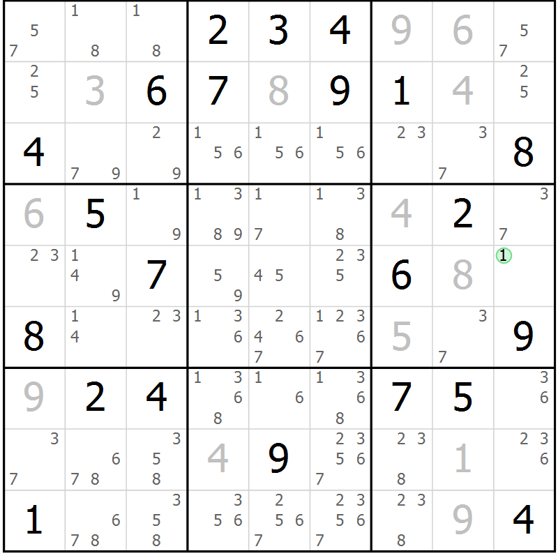Position des candidats pour la solution de la Gr 47 page 50 du magazine de sudoku Sudoku Suprême n° 037