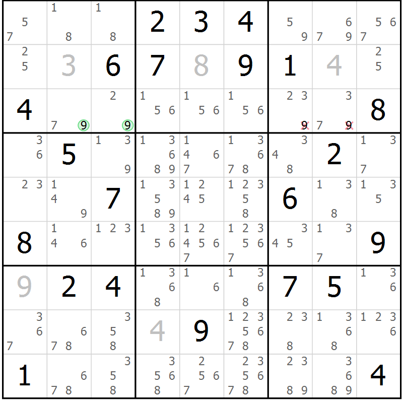 Position des candidats pour la solution de la Gr 47 page 50 du magazine de sudoku Sudoku Suprême n° 037