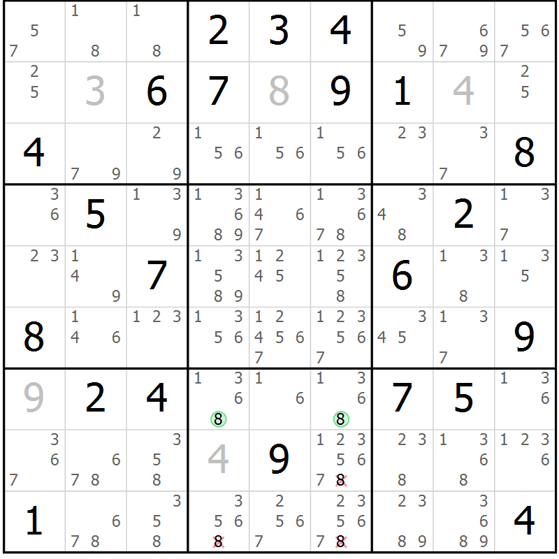 Position des candidats pour la solution de la Gr 47 page 50 du magazine de sudoku Sudoku Suprême n° 037