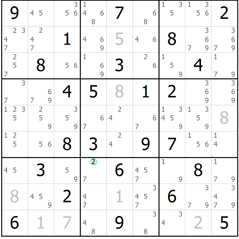 Position des candidats pour la solution de la Gr 48 page 51 du magazine de sudoku Sudoku Suprême n° 037