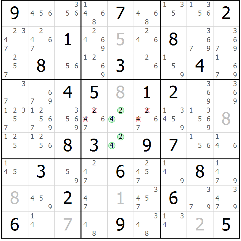 Position des candidats pour la solution de la Gr 48 page 51 du magazine de sudoku Sudoku Suprême n° 037