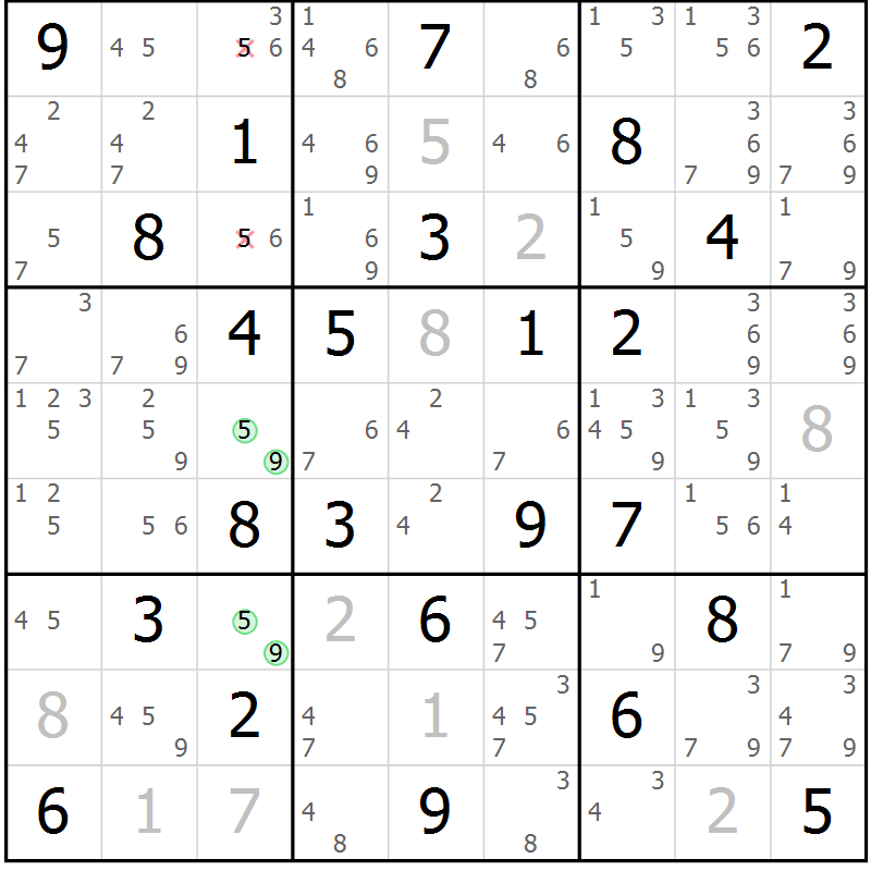 Position des candidats pour la solution de la Gr 48 page 51 du magazine de sudoku Sudoku Suprême n° 037