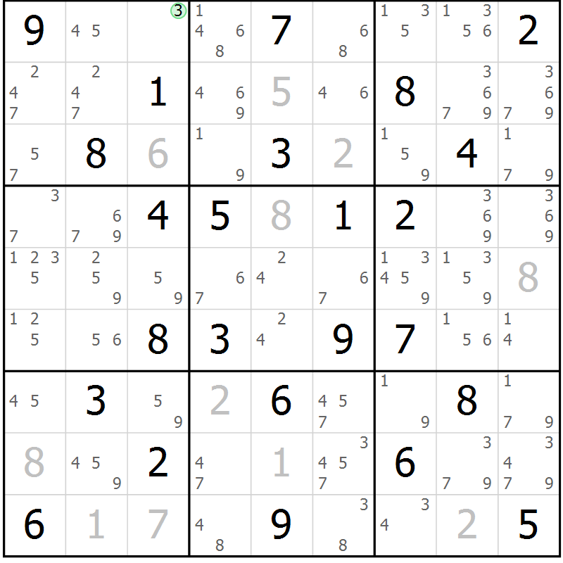 Position des candidats pour la solution de la Gr 48 page 51 du magazine de sudoku Sudoku Suprême n° 037