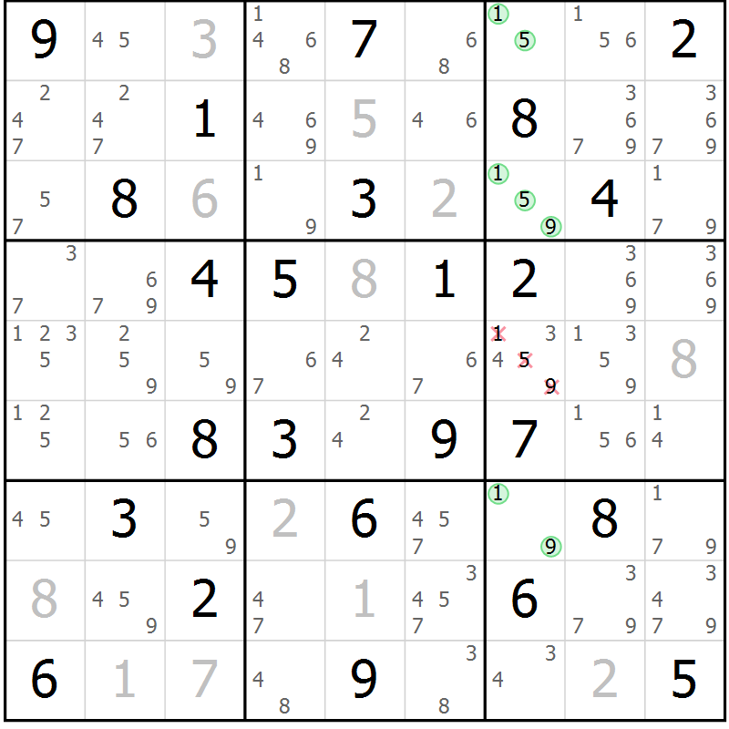 Position des candidats pour la solution de la Gr 48 page 51 du magazine de sudoku Sudoku Suprême n° 037