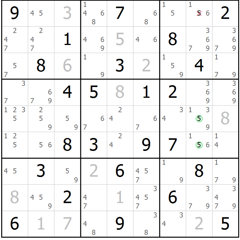 Position des candidats pour la solution de la Gr 48 page 51 du magazine de sudoku Sudoku Suprême n° 037