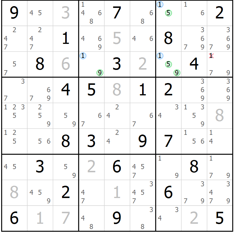Position des candidats pour la solution de la Gr 48 page 51 du magazine de sudoku Sudoku Suprême n° 037