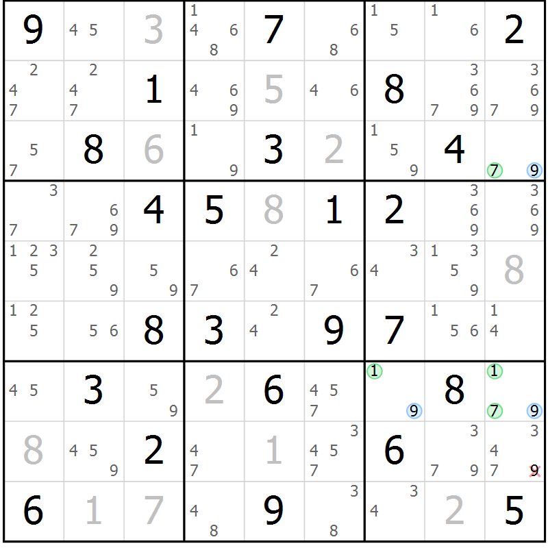 Position des candidats pour la solution de la Gr 48 page 51 du magazine de sudoku Sudoku Suprême n° 037