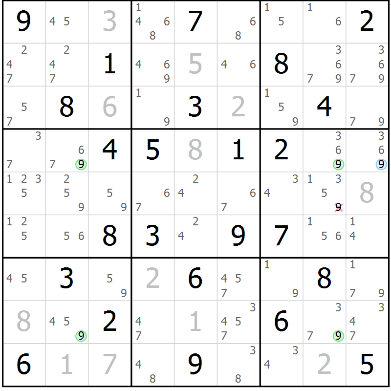 Position des candidats pour la solution de la Gr 48 page 51 du magazine de sudoku Sudoku Suprême n° 037
