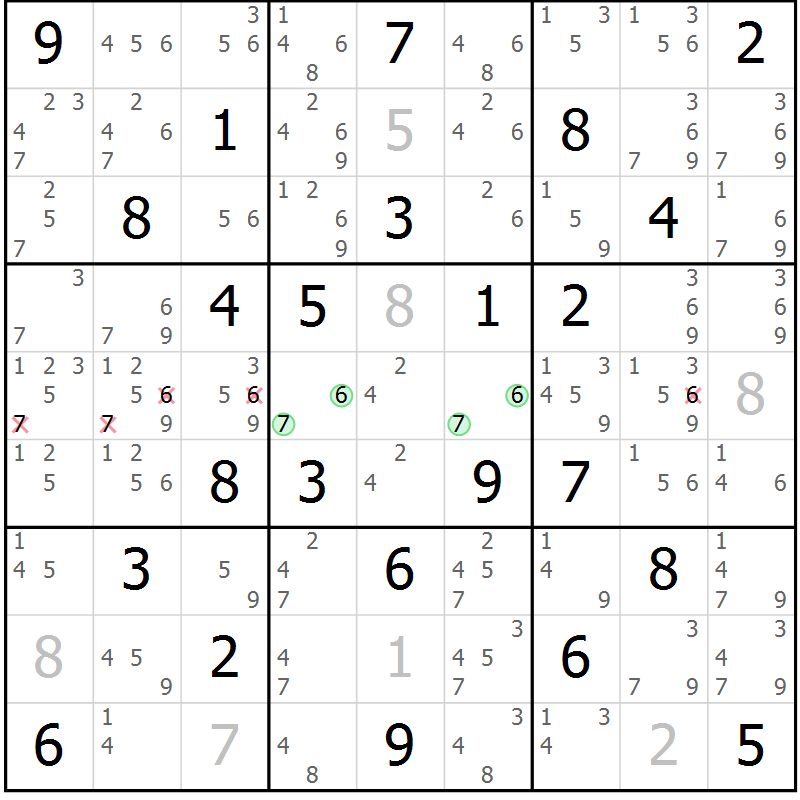Position des candidats pour la solution de la Gr 48 page 51 du magazine de sudoku Sudoku Suprême n° 037
