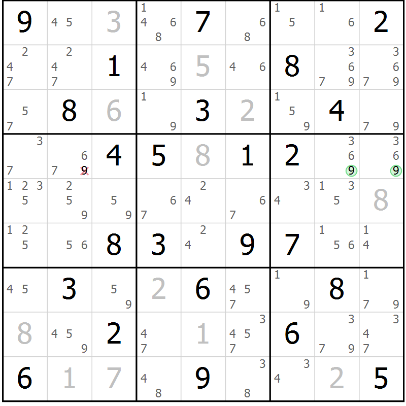 Position des candidats pour la solution de la Gr 48 page 51 du magazine de sudoku Sudoku Suprême n° 037