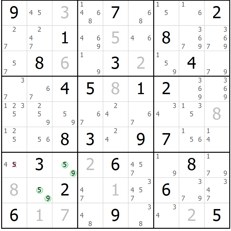 Position des candidats pour la solution de la Gr 48 page 51 du magazine de sudoku Sudoku Suprême n° 037