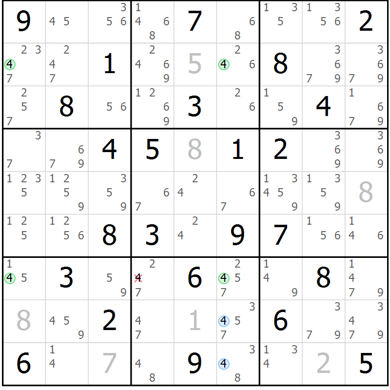 Position des candidats pour la solution de la Gr 48 page 51 du magazine de sudoku Sudoku Suprême n° 037